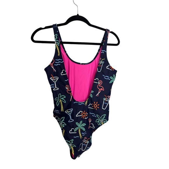 Chubbies Swimsuit Womens Large The Electric One-Piece Neon Lights Open Back - Picture 3 of 4